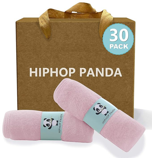 HIPHOP PANDA Baby Washcloths, Rayon Made from Bamboo - 2 Layer Ultra Soft Absorbent Newborn Bath Face Towel 30 Pack