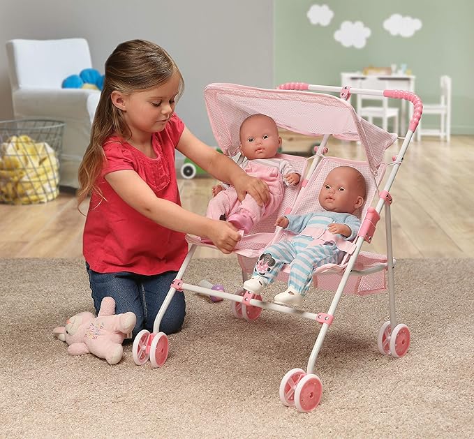 Badger Basket Toy Doll Folding Double Umbrella Stroller with Canopy 18 inch
