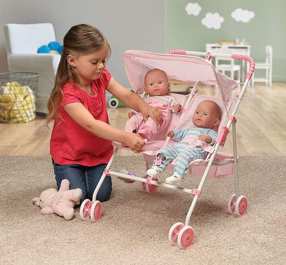 Badger Basket Toy Doll Folding Double Umbrella Stroller with Canopy 18 inch