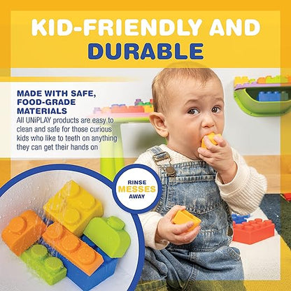 UNiPLAY Building Blocks Daycare Play Shelf with Storage 11 Piece Set, Sensory Toys Storage Bin and Play Shelf for Teething Baby Starter Learning Building Blocks 3 Months
