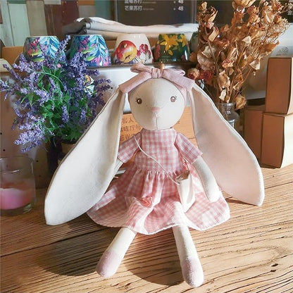 15" Bunny Stuffed Animal for Girls, Plush Toy Doll -Wearing Pink Plaid Dress 3 4 5 Year