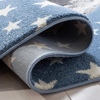 SAFAVIEH Carousel Kids Collection 3' Round Light Blue/Grey CRK135L Moon & Stars Non-Shedding Playroom Nursery Bedroom Area Rug