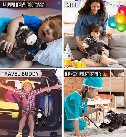 DolliBu Horse Stuffed Animal - Soft Black Huggable Lying Horse Plush, Adorable Playtime Horse Toy for Boys and Girls 10.5 Inches