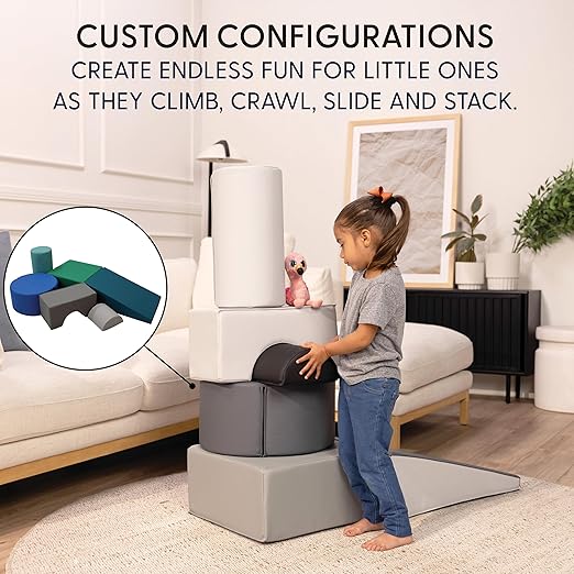 FDP Rustic Kid Playtime and Climb Soft Foam Playset for Infants, Toddlers 10m-2yrs; Climber and Block Play (6-Piece) - 12364-DA