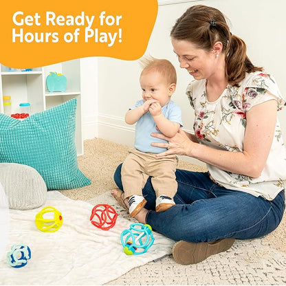 OgoBolli Teether Ring Tactile Sensory Ball and Baby Rattle Toy for Babies & Toddlers - Stretchy, Squishy 6+ Months