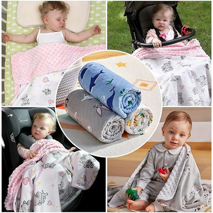 DaysU Silky Micro Soft Plush Baby Blankets Unisex with Print Animal Pattern and Soothing Raised Dots, Double Layer Bed Throws for Toddler Cot 50x60 Inches
