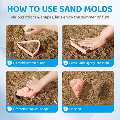 ISSEVE 23Pcs Beach Toys Set for Kids Toddlers Girls, Silicone Sand Toys Include Sand Bucket 12 Sand 3-12 (Pink)