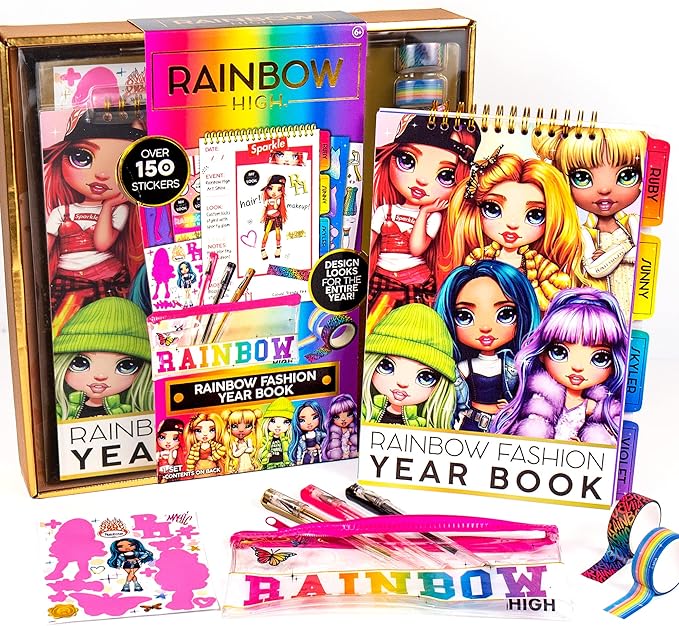 Rainbow High Fashion Runway by Horizon Group USA, Dress Up 6 Die-Cut Dolls, 100+ Accessories Including Fabrics & Repositionable Stickers, Includes Reusable Tote Bag & Pop-Out Runway, Multi