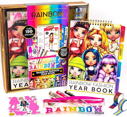 Rainbow High Fashion Runway by Horizon Group USA, Dress Up 6 Die-Cut Dolls, 100+ Accessories Including Fabrics & Repositionable Stickers, Includes Reusable Tote Bag & Pop-Out Runway, Multi