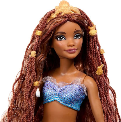 Mattel Disney The Little Mermaid Deluxe Ariel Doll with Iridescent Tail, Hair Jewelry Beads & Display Stand, Inspired by the Movie