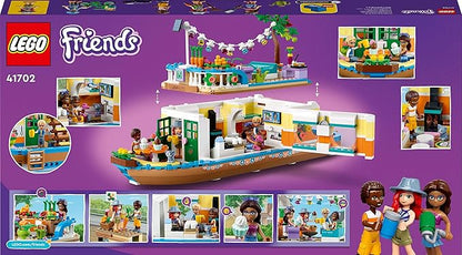 LEGO 41702 Friends The Barge Boat Toy for Children from 7 Years with Garden, 4 Mini Dolls, Animal Figurines, Nature Set