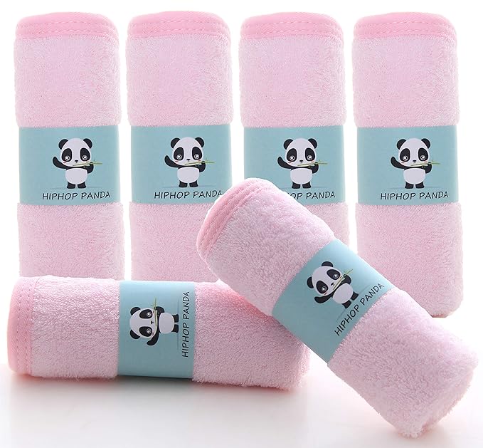 HIPHOP PANDA Baby Washcloths, Rayon Made from Bamboo - 2 Layer Ultra Soft Absorbent Newborn Bath Face Towel 6 Pack