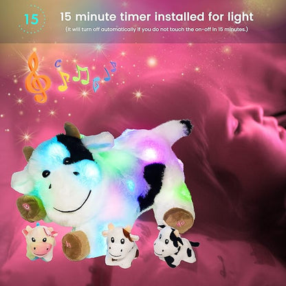 Hopearl LED Musical Stuffed Cow Lighting Up Singing Plush Toy 3 Baby 15''