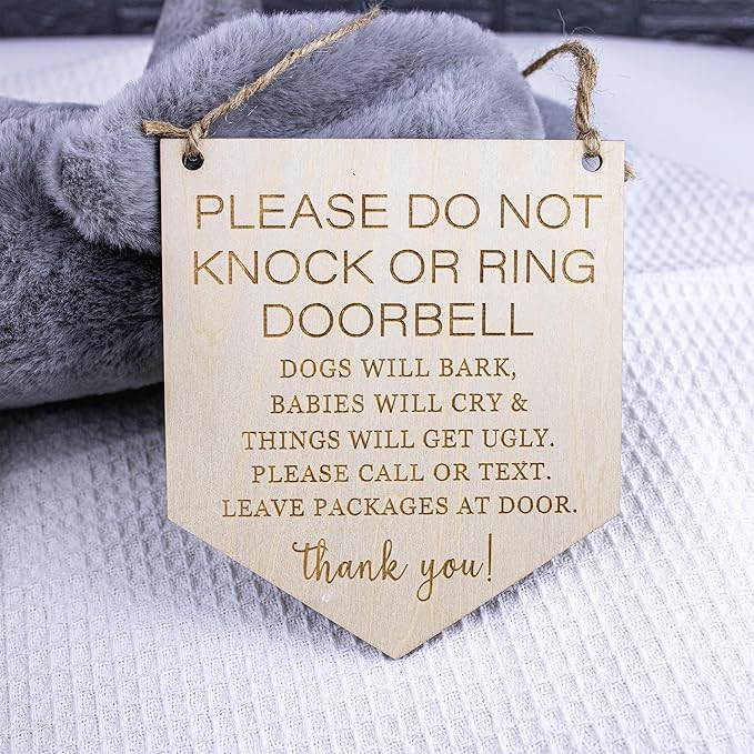 2pcs Wooden Baby Sleeping Hanging Sign Plaque, Do Not Knock Or Ring The Bell 1