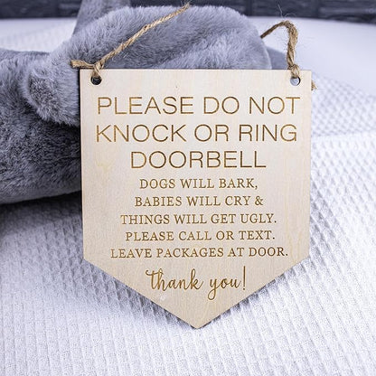 2pcs Wooden Baby Sleeping Hanging Sign Plaque, Do Not Knock Or Ring The Bell 1