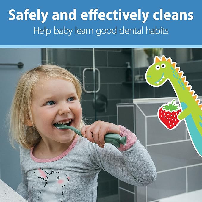 Dr. Brown's Infant-to-Toddler Training Toothbrush Set, Mint Elephant with Fluoride-Free Strawberry Baby Toothpaste, 0-3 Years (Styles May Vary)