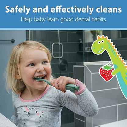 Dr. Brown's Infant-to-Toddler Training Toothbrush Set, Mint Elephant with Fluoride-Free Strawberry Baby Toothpaste, 0-3 Years (Styles May Vary)