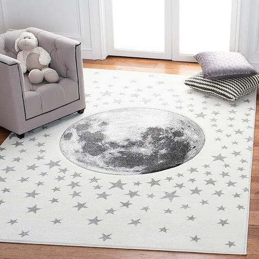 SAFAVIEH Carousel Kids Collection Area Rug - 6'7" x 9', Ivory & Grey, Non-Shedding & Easy Care, Ideal for High Traffic Areas for Boys & Girls in Playroom, Nursery, Bedroom (CRK135A)
