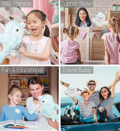 DolliBu Dolphin Plush Hand Puppet for Kids - Soft Plush