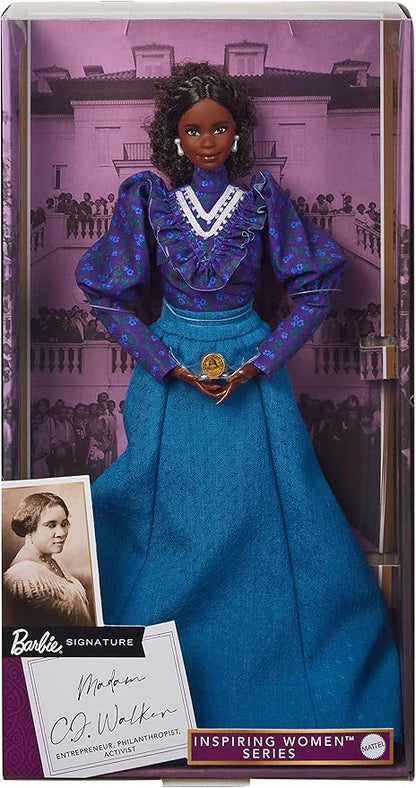 Barbie Inspiring Women Doll, Madam C.J. Walker Wearing Puff Sleeve Blouse, Full-Length Skirt & Accessories, Collectible with Doll Stand & Certificate of Authenticity