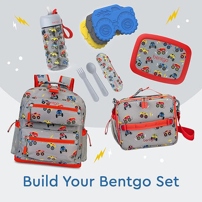 Bentgo Kids Utensil Set - Reusable Plastic Fork, Spoon & Storage Case - BPA-Free Materials, Easy-Grip Handles, Dishwasher Safe - Ideal for School Lunch, Travel, & Outdoors (Trucks)