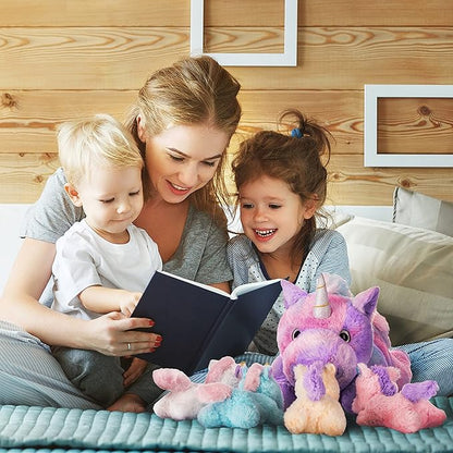 IKASA Mommy Unicorn Toys for Girls Age 4-6，Mom and Baby Stuffed Animal Plush Toy,Small Family Set Toy with Little Babies (Unicorn,18")