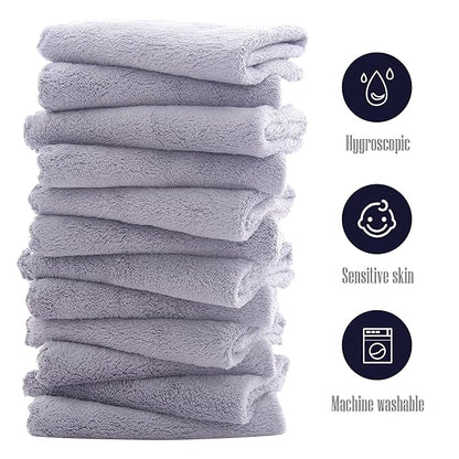 16 Pack Baby Washcloths - Luxury Coral Fleece Grey,10x10 Inch