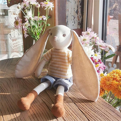 15" Bunny Stuffed Animals for Baby, Plush Toy Doll -Wearing Striped T-Shirt and Pants 3 4 5 Year