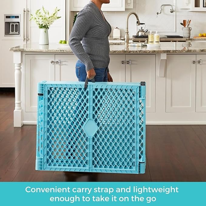 Toddleroo by North States Superyard 6 Panel Free Standing Play Yard, Indoor or Outdoor Baby Playpen, Baby Gate. Made in USA. 5.5 feet Corner to Corner Play Pen (26" Tall, Aqua)