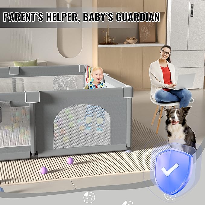 LUTIKIANG Baby Playpen, 79" X 71" Extra Large Playpen for Babies and Toddlers with Gates, Baby Play Yards, Baby Fence Play Area, Safety Indoor Baby Play Area with Ocean Balls (Grey)