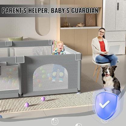 LUTIKIANG Baby Playpen, 79" X 71" Extra Large Playpen for Babies and Toddlers with Gates, Baby Play Yards, Baby Fence Play Area, Safety Indoor Baby Play Area with Ocean Balls (Grey)