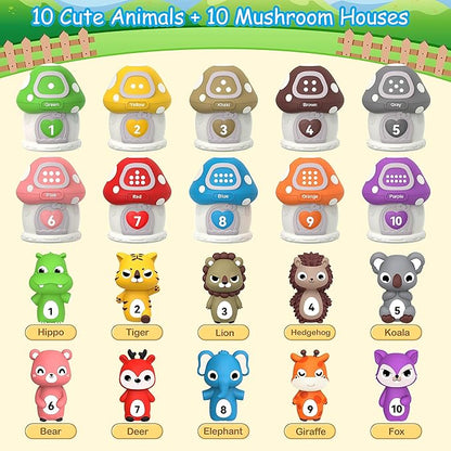 20PCS Farm Animal Toys Toddler Toys Age 1-2 2-4, Montessori Toys for 1 Year Old Finger Puppets Mushroom House Learning Stacking Toys 2