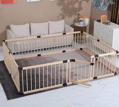 Conabay Large Baby Playpen Play Pen Fence Gate ,Baby Safety Wooden Guard Fence Play Area with Door,Baby Kids Barrier Fencing ,Baby Birthday Gift (180x240CM)