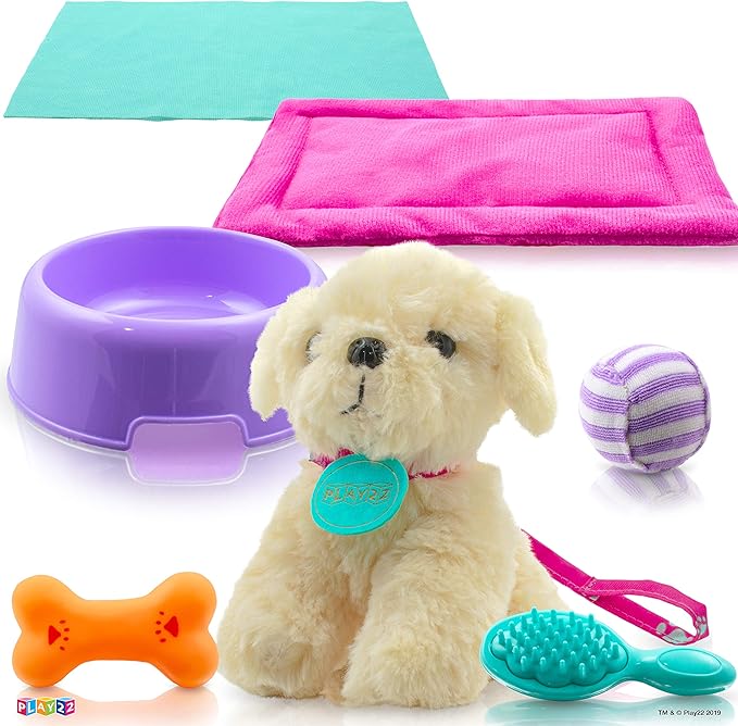 Play22 Plush Puppy Doll Set for Kids 9 PCS - Baby Doll Accessories 4 Year 18" Dolls,