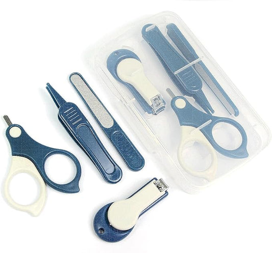 4-in-1 Premium Baby Grooming Kit by The Smiling Whale, Baby Manicure Pedicure Set for Newborn Infant & Toddler, Nail Trimmer, Nail Clipper, tweezer, Scissors (4 pcs) (Dark Blue)