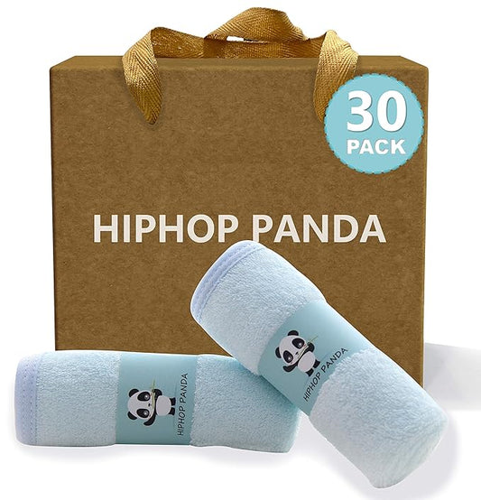 HIPHOP PANDA Baby Washcloths, Rayon Made from Bamboo - 2 Layer Ultra Soft Absorbent Newborn Bath Face Towel 30 Pack
