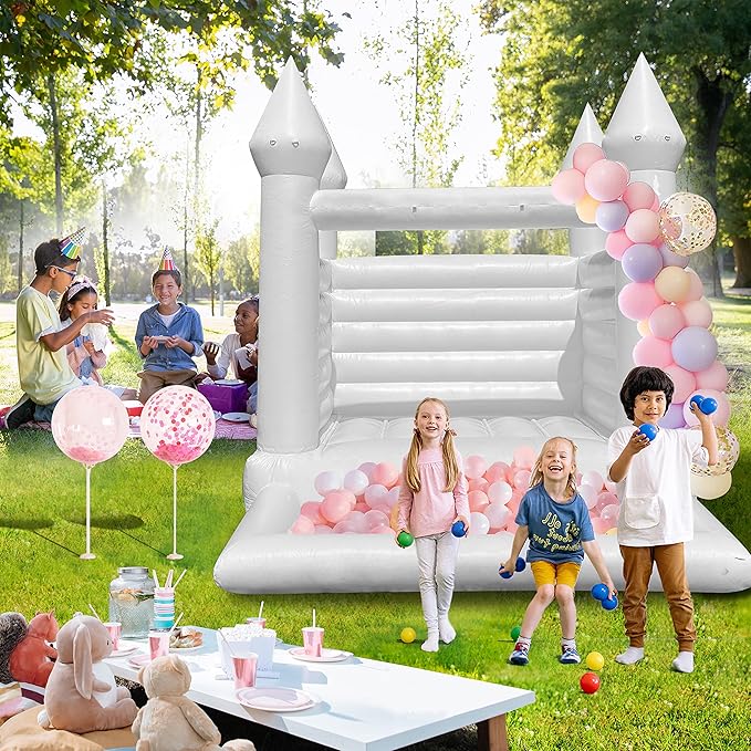 OZIS White Bounce House 12x10x10FT with Ball Pit & Air Blower,All PVC Inflatable Toddler Bounce House
