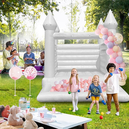 OZIS White Bounce House 12x10x10FT with Ball Pit & Air Blower,All PVC Inflatable Toddler Bounce House