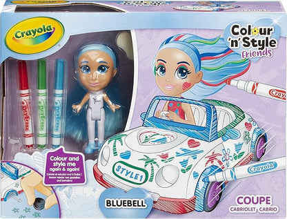 CRAYOLA Colour 'n' Style Friends: Bluebell - Coupe Playset | Colour & Style Your Own Doll, Again and Again! (Includes Magic Dry-Erase Pens) | Ideal for Kids Aged 3+