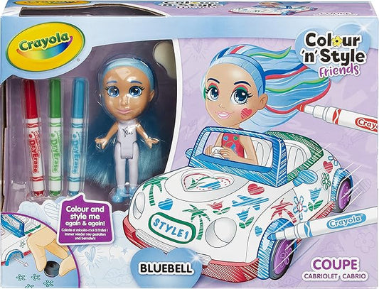 CRAYOLA Colour 'n' Style Friends: Bluebell - Coupe Playset | Colour & Style Your Own Doll, Again and Again! (Includes Magic Dry-Erase Pens) | Ideal for Kids Aged 3+