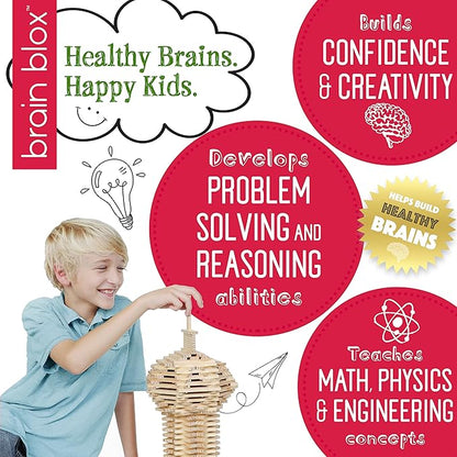 Natural Wooden Blocks for Kids Ages 4-8 - Montessori Blocks for Hands-on Learning (300 Building