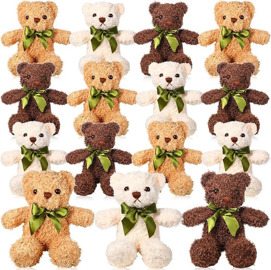 HyDren 15 Pieces Plush Stuffed Bears, 10 Inch Cute Soft Stuffed Bear Toy with Bow Tie for Graduation Baby Shower Christmas Birthday Party Gift Favors (Golden