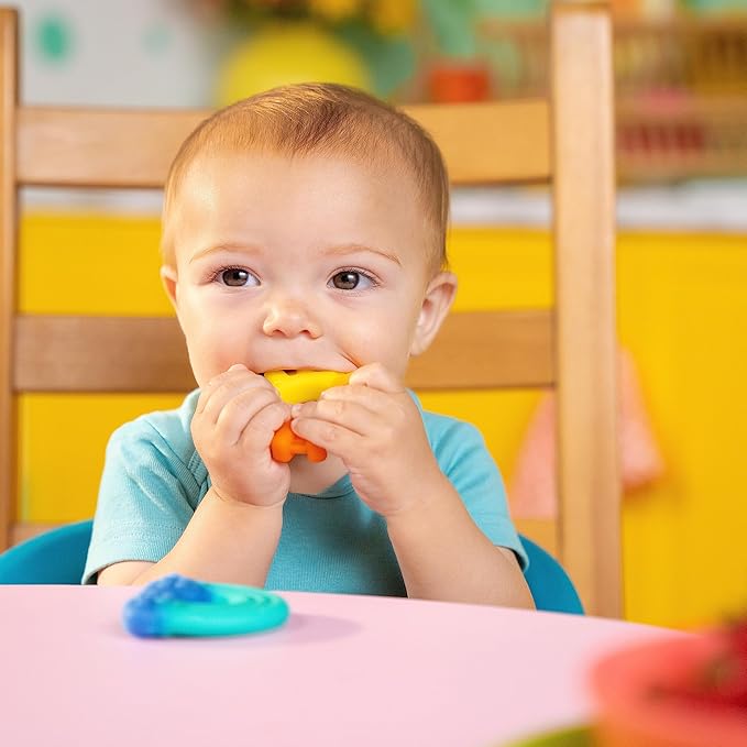 Bright Starts Chance of Smiles Silicone Teether 2-Pk, Easy-Grasp Sun and Rainbow 3 Months+