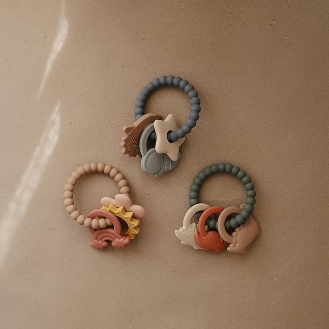 mushie Silicone Dino Teething Ring Toy