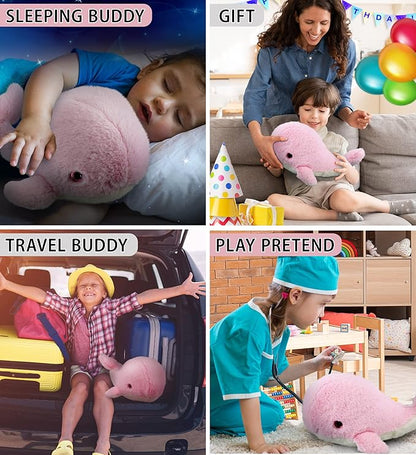 DolliBu Plush Whale Stuffed Animal - Soft Huggable Pink Whale, Adorable Playtime Whale Plush Toy 13 Inches