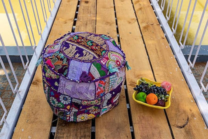 THE ART BOX Cotton Patchwork Vintage Boho Embroidered Bean Bag Seating Pouf Covers Ottoman Kids Stool Decorative Chair Boho Home Décor (14x22 Inches, Cover Only)