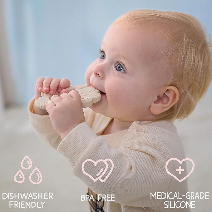 Moonkie Teething Toy, Safe & Easy to Hold BPA Free Silicone Baby Soothing Teethers 0-6 6-12