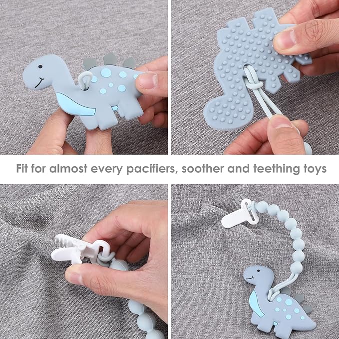 4-Pack Silicone Pacifier Clips with One-Piece Beads for Baby Boys