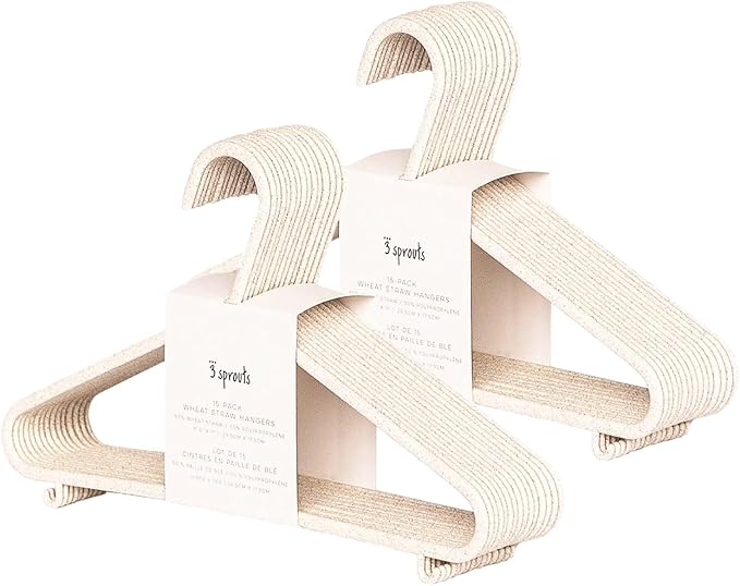 3 Sprouts Wheat Straw Plastic Hangers - 30-Pack Eco-Conscious Toddler Hangers for Child & Baby Clothes, Coats - Kid Closet Hangers Ideal for Small Girls, Boys, Children & Kids - Speckled Cream