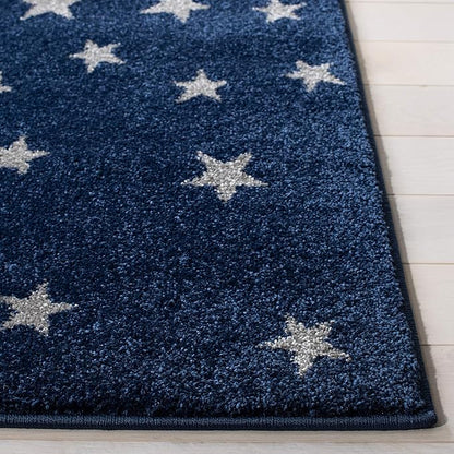 SAFAVIEH Carousel Kids Collection Area Rug - 5'3" Square, Navy & Grey, Non-Shedding & Easy Care, Ideal for High Traffic Areas for Boys & Girls in Playroom, Nursery, Bedroom (CRK135N)
